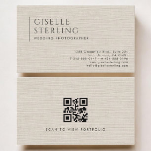 Wedding Photographer Luxury Neutral Linen QR Code Business Card