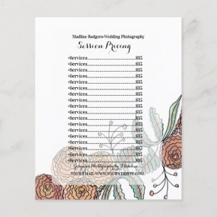 Wedding Photography Session Floral Pricing List Flyer
