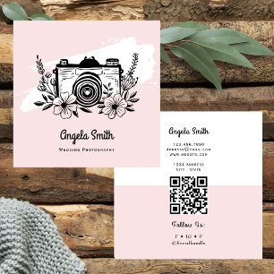 Wedding Photography Trendy Website Pink  Square Business Card