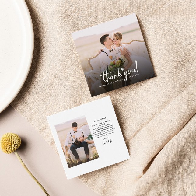 Wedding Photos Budget Hand-Lettered Thank You Card (Wedding Day Couple's Photo Thank You Mini Card)