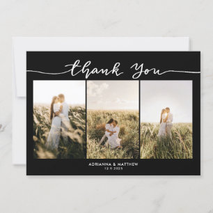 Wedding Photos Elegant Black Thank You Script Card