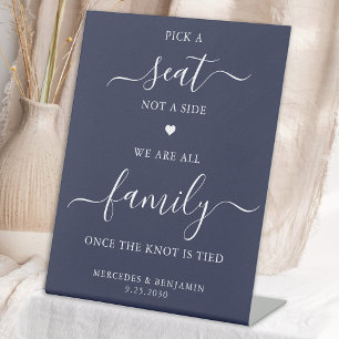 Wedding Pick A Seat Not Side Personalise Navy Blue Pedestal Sign