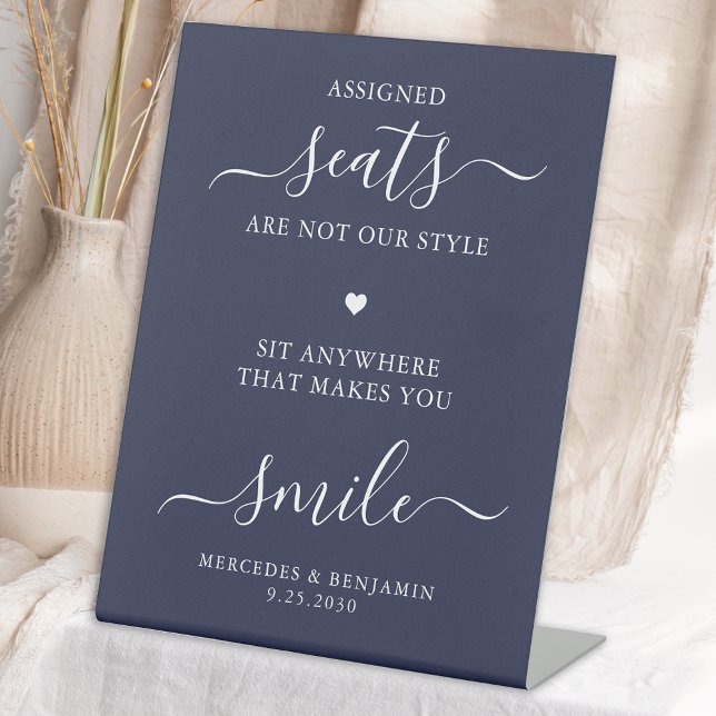 Wedding Pick A Seat Personalised Navy Blue Seating Pedestal Sign (Creator Uploaded)