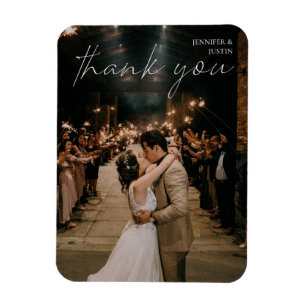 Wedding Picture Chic Modern Handwriting Thank You Magnet
