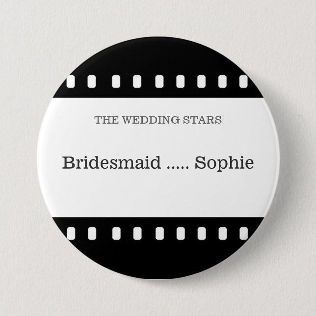 Wedding Pin Bridesmaid With A Movie Film Theme (Front)