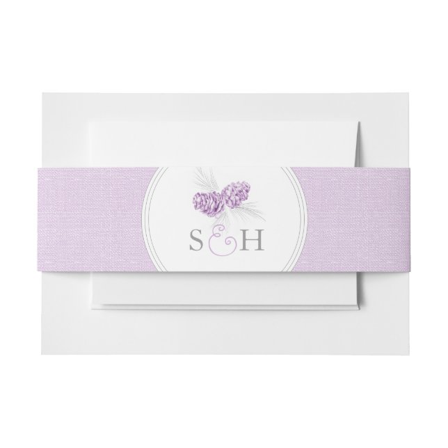 Wedding pine cones art canvas purple belly band invitation belly band (Front Example)