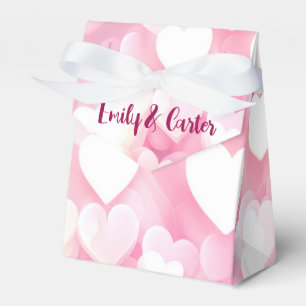 Wedding Pink and White Bokeh Hearts Favour Box