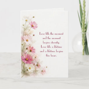 Wedding Pink and White Cosmos Floral Border Card