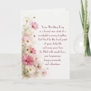 Wedding Pink and White Cosmos Floral Border Card