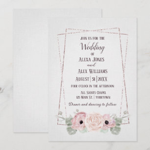 Wedding Pink Anemone and Glitter Frame  Invitation