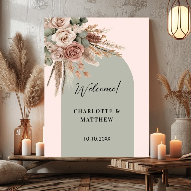 Wedding pink arch sage green taupe pampas roses poster (Creator Uploaded)