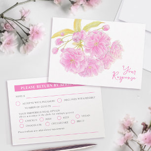 Wedding pink blossom wildflower floral watercolor  RSVP card