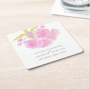 Wedding pink cherry blossom custom paper coasters