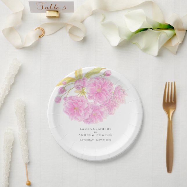 Wedding pink cherry blossom custom paper plate (Wedding)