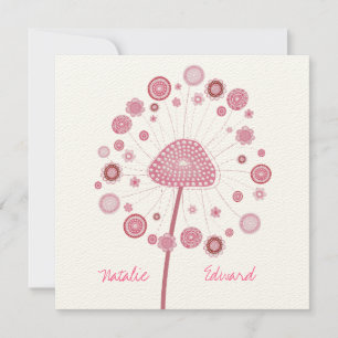 Wedding Pink Dandelion Custom Made Invitation
