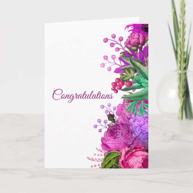 Wedding Pink Floral Watercolor Congratulations Card (Front)