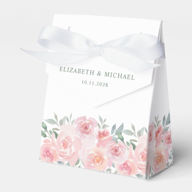 Wedding Pink Floral Watercolor Thank You Favour Box (Front Side)