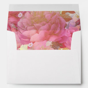 Wedding Pink Flowers Monogram Flap Envelopes