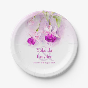 Wedding pink fuchsia watercolor art paper plate
