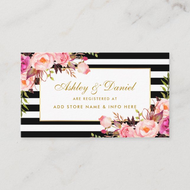 Wedding Pink Gold Striped Registry Insert Card (Front)