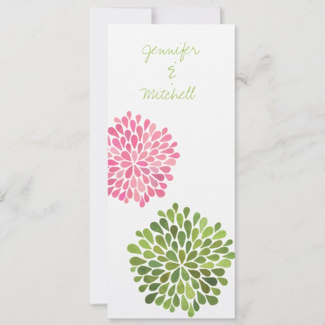 Wedding Pink & Green Flower Blooms Invitation (Front)