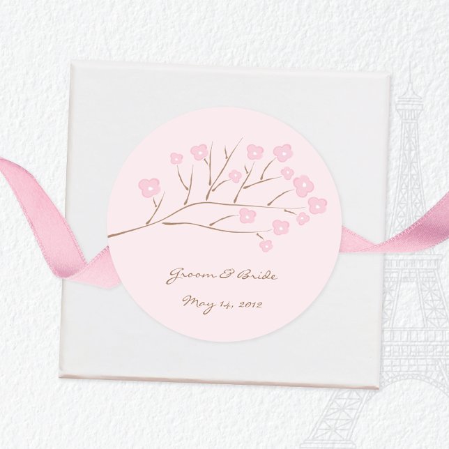 Wedding Pink on Pink Cherry Blossoms Classic Round Sticker (Creator Uploaded)