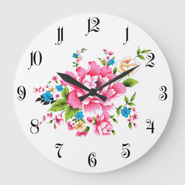 Wedding Pink Peony bunch of flowers Large Clock (Front)
