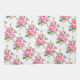 Wedding Pink Peony bunch of flowers pattern Tea Towel