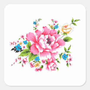 Wedding Pink Peony bunch of flowers Square Sticker