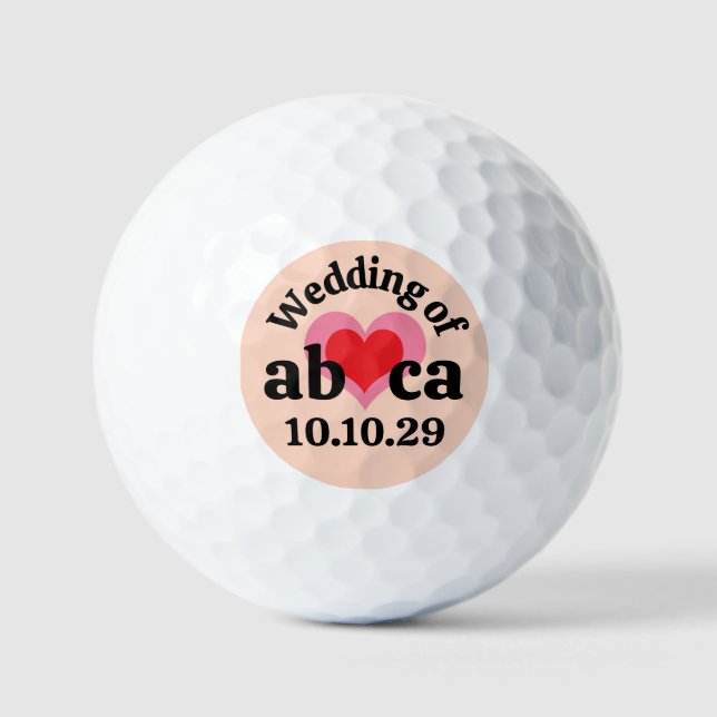 WEDDING Pink Red Heart MONOGRAM Apricot Background Golf Balls (Front)