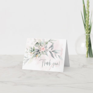 Wedding   Pink Rose Eucalyptus Foliage Thank You Card