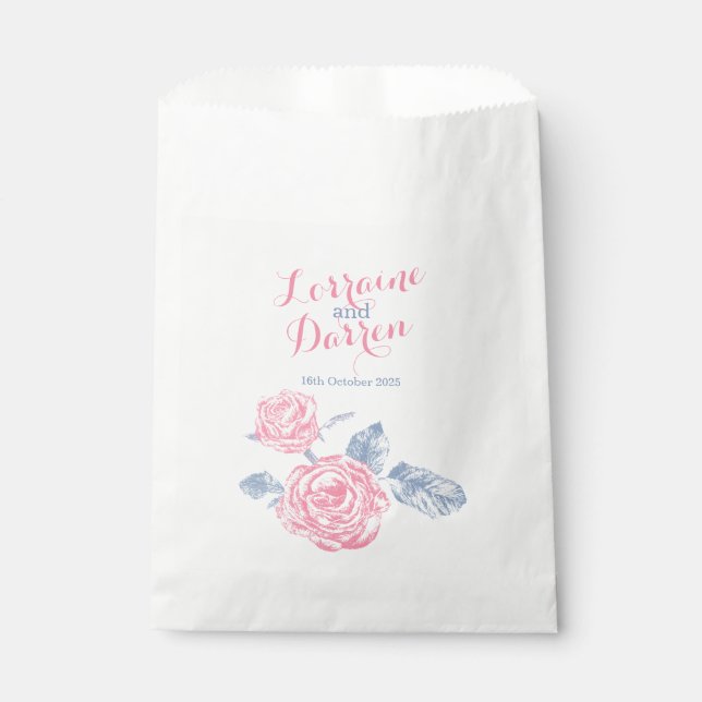 Wedding pink rose inke drawing favour bags (Front)