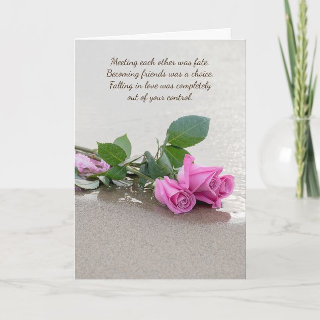 Wedding Pink Roses On Beach Card (Front)