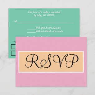 Wedding Pink Sandy Beach Seafoam Green RSVP Card