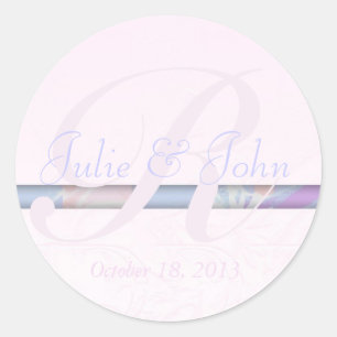 Wedding Pink Silk Damask Flowers Monogram  Sticker