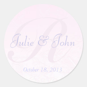 Wedding Pink Silk Damask Flowers Monogram  Sticker