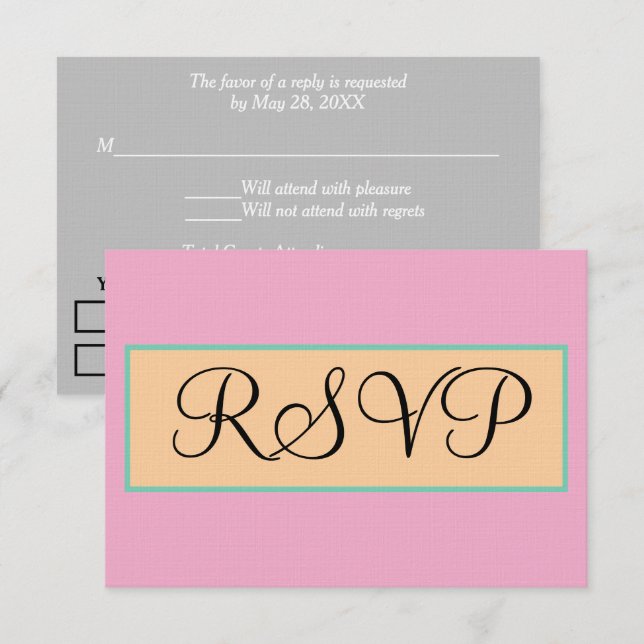 Wedding Pink Silver Green Sandy Beach RSVP Card (Front/Back)