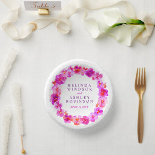 Wedding pink watercolor wreath custom paper plate