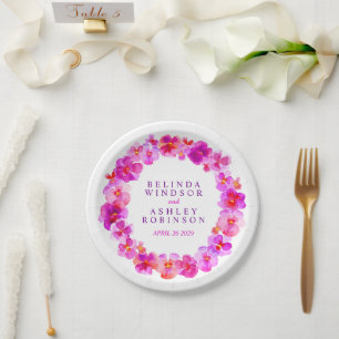 Wedding pink watercolor wreath custom paper plate