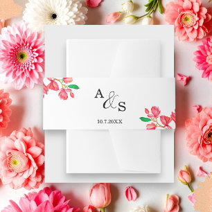 Wedding Pink White Floral Invitation Belly Band