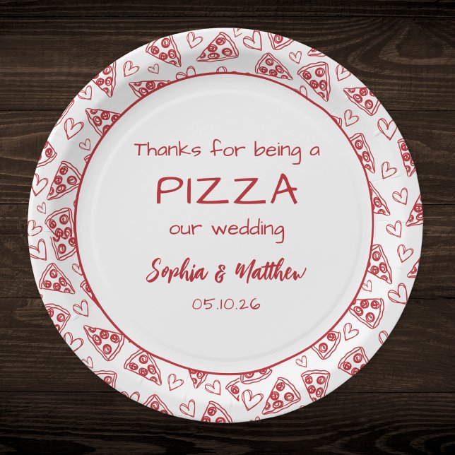 Wedding Pizza After Party Red Italian Hand Drawn Paper Plate (Creator Uploaded)
