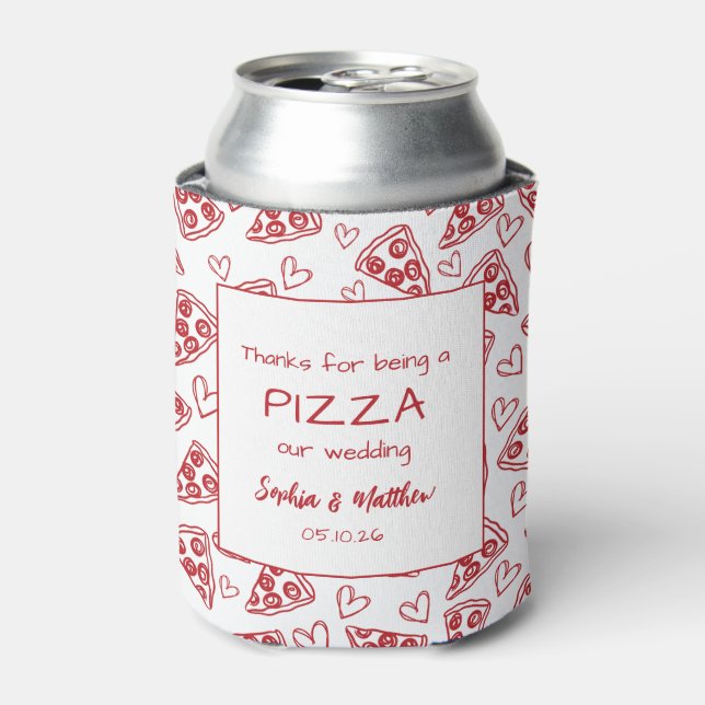 Wedding Pizza Red Italian Hand Drawn Thank You Can Cooler (Can Front)