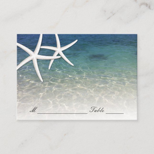 Wedding Place Card | Blue Sea Starfish Beach (Front)