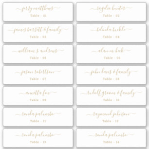 Wedding Place Card Guest Names Table Number Gold