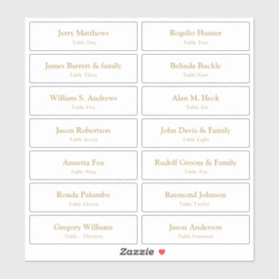 Wedding Place Card Guest Names Table Number Gold  