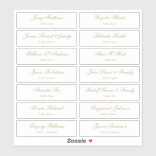 Wedding Place Card Guest Names Table Number Stick