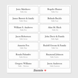 Wedding Place Card Guest Names Table Number  Stick