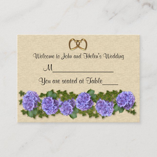 Wedding Place card Hydrangeas table seating (Front)