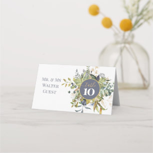 Wedding Place Card Modern Blue and Green Botanical