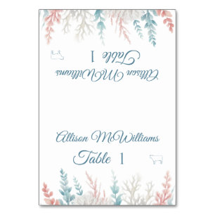 Wedding Place card-Pastel Coral Reef-Meat- Table Number